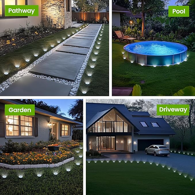 Mini Solar Ground Lights, 16 Pack Solar Garden Lights, Solar Powered Pathway Lights Warterproof, Outdoor Lights for Driveway, Walkway, Backyard, Patio (Cool White)