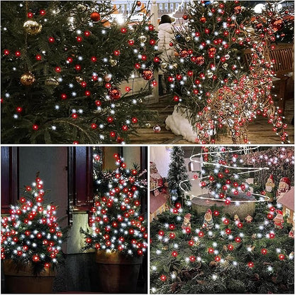 Joomer Battery Christmas Lights, 66ft 200LED Fairy Lights Battery Operated Timer 8 Modes Waterproof for Outdoor Home Garden Party Holiday Christmas Trees Decoration (Red White)
