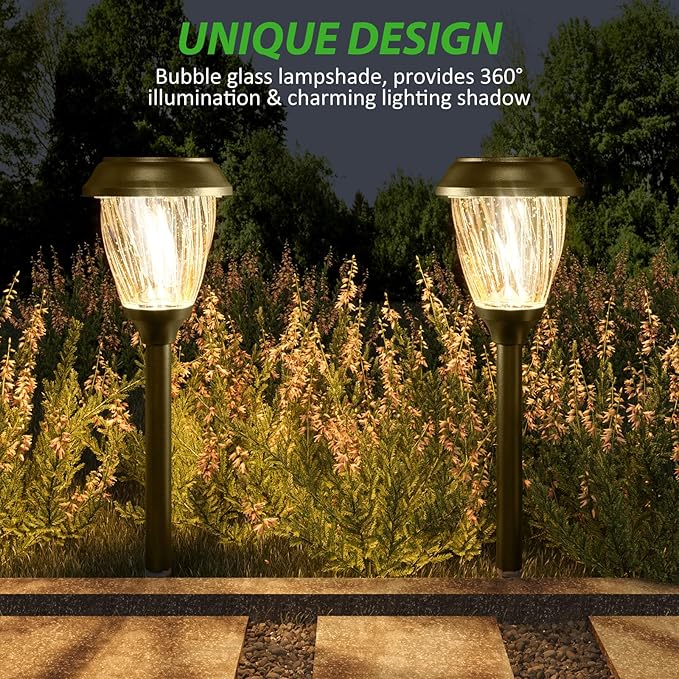 XMCOSY+ Solar Pathway Lights - Durable Glass & Stainless Steel, 10/25 LM Brightness, 2 Adjustable Modes, Waterproof LED Garden Lights for Yard, Lawn, Driveway, Walkway & Landscape Decor (Warm White)