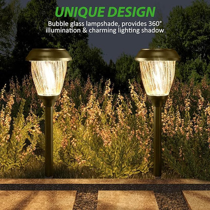 XMCOSY+ Solar Pathway Lights - Durable Glass & Stainless Steel, 10/25 LM Brightness, 2 Adjustable Modes, Waterproof LED Garden Lights for Yard, Lawn, Driveway, Walkway & Landscape Decor (Warm White)