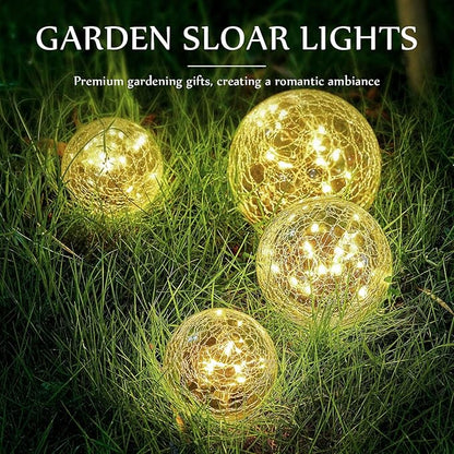 Honoson Solar Globe Lights Outdoor - Waterproof Cracked Glass Balls for Garden, Patio, Lawn & Yard, Warm White Solar LED Lights with Easy Installation & Durable Design(6 Inch,4 Pieces)
