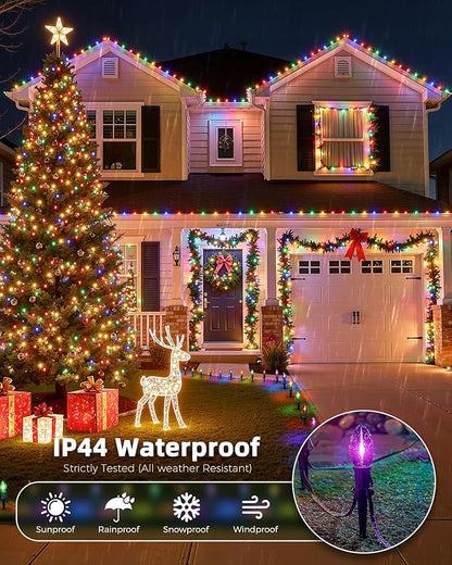 2-Pack C9 Christmas Lights Outdoor, 51.4ft 40 Bulb Pathway Lights with Stakes, Multicolor