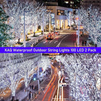 Christmas Yard String Lights 2-Pack, 66ft 200 LED Waterproof