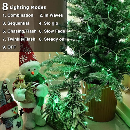 Lomotech St Patrick's Day Decorations Lights - 4 Pack Total 66ft 200LEDs Battery String Lights 8 Modes Waterproof with Timer for Home, Garden, Party, Holiday, Tree Decoration (Clear Wire, Green)