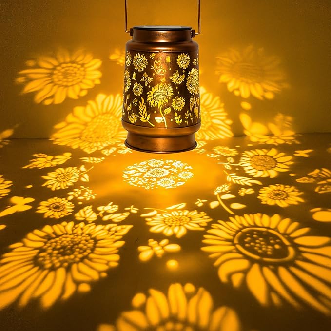 2 Pack Sunflower Solar Lantern Lights, Outdoor Lanterns Garden Decor, Hanging Solar Lantern for Backyard Porch Patio Table Yard Balcony Lawn Pathway, Gifts for Women Grandma Mom