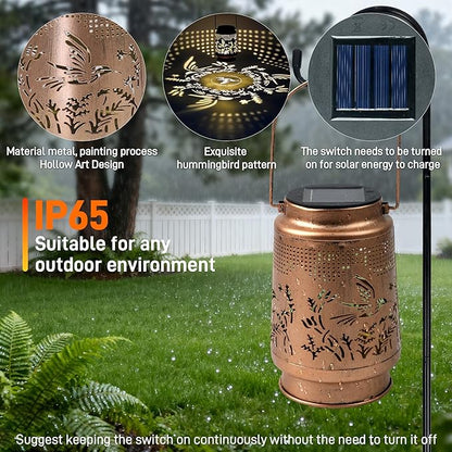 1 Pack Hummingbird Solar Lantern - Outdoor Decorative Solar Lanterns for Garden, Patio and Porch - Waterproof Hanging Lantern for Outside - Perfect Gifts for Women