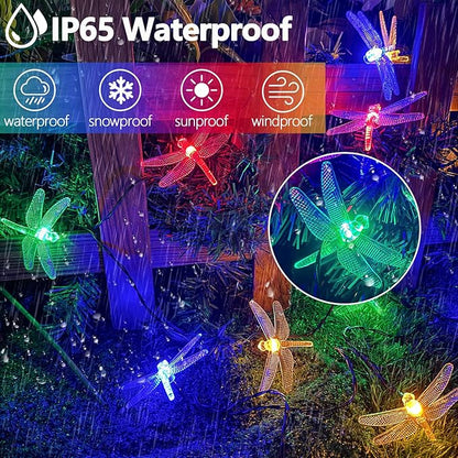 OZS 2PK 40LED 50FT Dragonfly Solar Lights Outdoor Waterproof, Multicolor Solar Fairy Lights with 8 Lighting Modes, Garden Decor for Outside, Pathway Lights for Fence, Patio, Yard