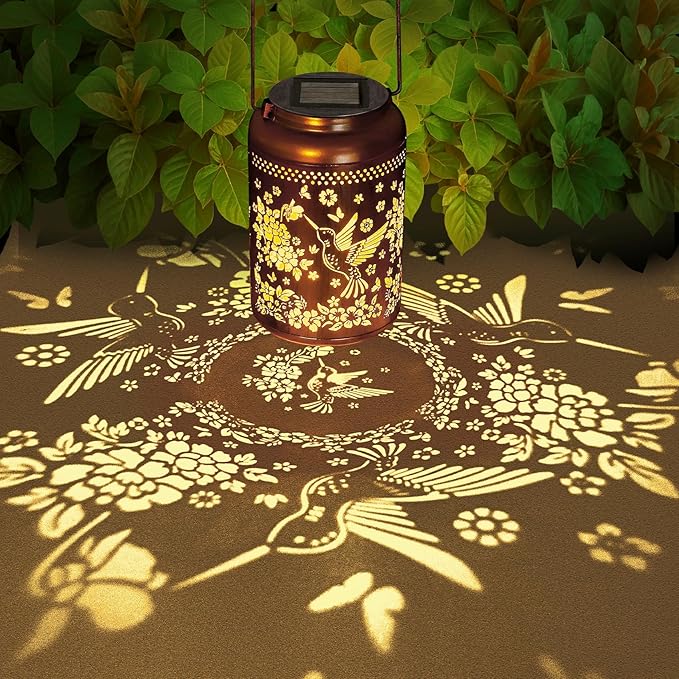 2 Pack Hummingbird Solar Lanterns Outdoor, Hummingbird Gifts for Women Mom Wife Waterproof Solar Lanterns Decorative Hanging Lantern Outdoor for Patio Porch Garden Decor
