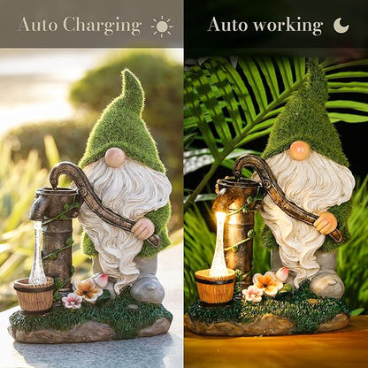 TERESA'S COLLECTIONS Garden Outdoor Decor, Garden Gnomes Decor with Solar Lights, St Patricks Decorations for Outdoor Decor, Waterproof Resin Decorations for Porch Patio, Gift for Dad and Mom, 10"