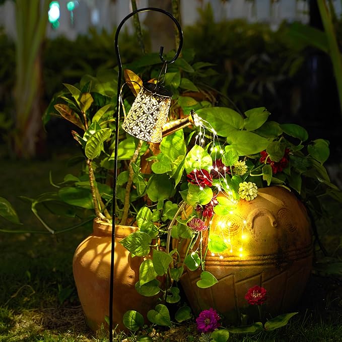 Solar Watering Can Lights with Cascading Lights,Solar Lantern Light Outdoor,Large Hanging Solar Powered Lantern Outdoor,Garden Porch Patio Yard Decor,Gardening Gifts for Women
