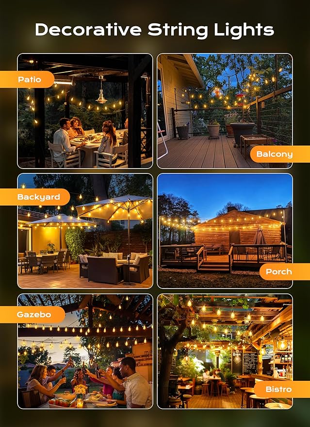 Brightown Outdoor String Lights, 150ft 77 ST38 Shatterproof LED Patio Lights, Dimmable IP65 Waterproof