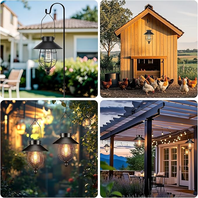 2-Pack Classic Courtyard Solar Lanterns for Porch, Waterproof LED