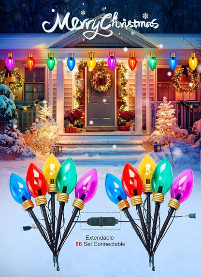 Moonflor Super Jumbo C9 Christmas Pathway Lights Outdoor - 2 Pack Total 22FT 10 LED C9 Walkway Light, Multicolor Christma Decoration Outside, Giant Christmas Lights Outdoor for Lawn Holiday Yard