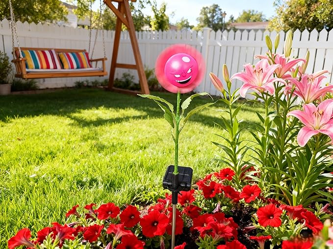 Personified Bobble Face Wind Spinners Sunflower Solar Fairy Light Outdoor with Funny Smirking Face - Garden Decor, Waterproof Auto-On/Off Pathway, Lawn, Yard Stake Light for Decorations - Single Pack