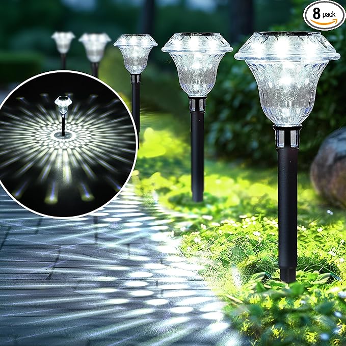 8-Pack Solar Pathway Lights, Waterproof LED Garden Lights