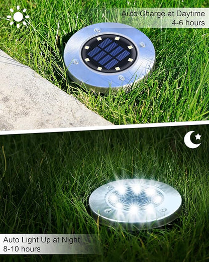 UFOND 8 Pack Solar Ground Lights, Outdoor Waterproof Garden Light Decor, Disk Solar Deck Light, Landscape Lighting for Patio Pathway Yard,Outdoor Lights (Cold White)