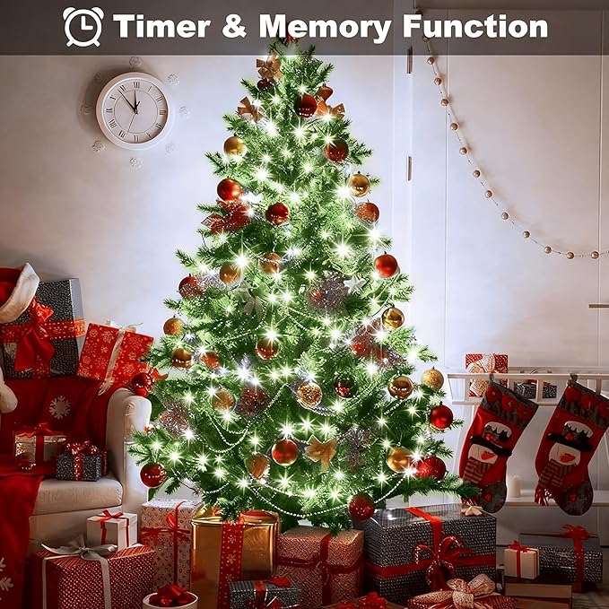 4 Pack Battery Operated Christmas Tree Lights,16.5 Ft String Lights with Auto Timer 8 Modes, 50 LED Wreath String Lights for Indoor Outdoor Xmas Tree Party Decor (Cool White)