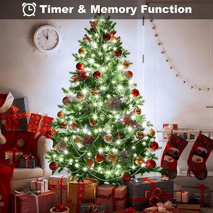 4 Pack Battery Operated Christmas Tree Lights,16.5 Ft String Lights with Auto Timer 8 Modes, 50 LED Wreath String Lights for Indoor Outdoor Xmas Tree Party Decor (Cool White)