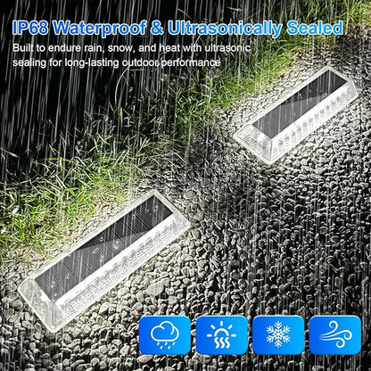 Lacasa Solar Driveway Lights Outdoor 4 Pack, LED Deck Dock Marine Waterproof Driveway Marker Lights for Step Sidewalk Stair Garden Pathway Walkway Yard, Cool White