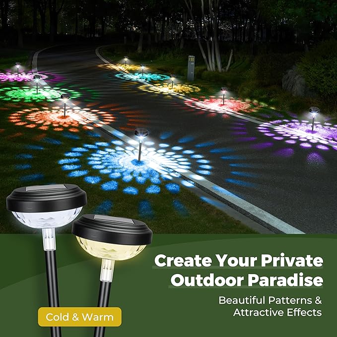 Kingsyard 8 Pack Solar Pathway Lights Outdoor Waterproof IP67, Bright Color Changing & Cool White LED Solar Lights for Outside Garden Yard Landscape Path Christmas Walkway Decor