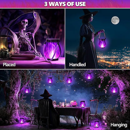 Solar Flame Lantern Hanging Outdoor Waterproof Purple - 2 Pack Flame Lanterns with Dual Charging Modes of Solar & USB for Garden or Yard Decorations (Purple - 2 Pack)