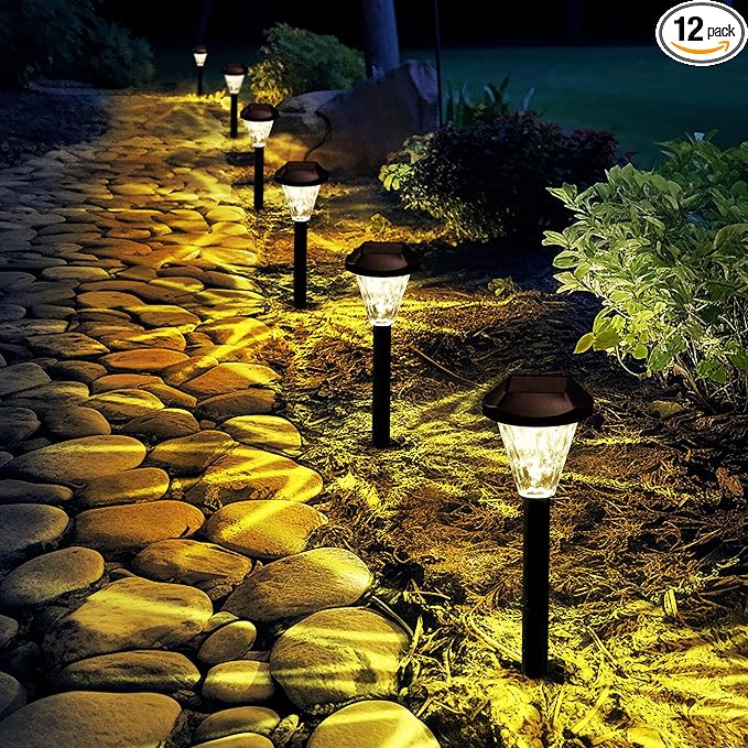 12-Pack Warm White Solar Path Lights, Outdoor Walkway LED