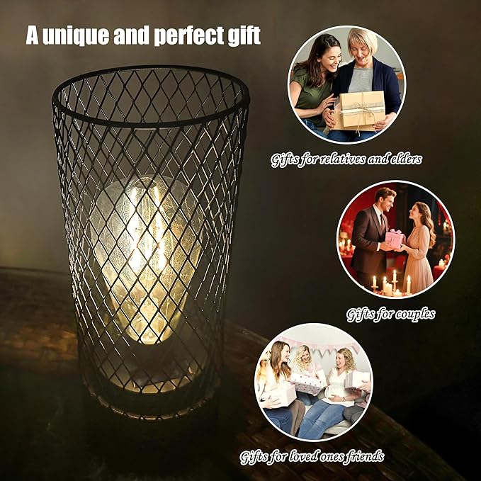 Solar Lanterns Outdoor Waterproof Lights Garden Decorations, Black Metal Lantern Decor,Solar Powered LED Lamp for Patio Tabletop Porch Deck Yard