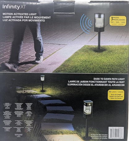 Infinity X1 Solar Path & Motion Security Lights (2-Pack) – 500 Lumens Motion Activated, 50 Lumens Dusk-to-Dawn, IPX4 Weatherproof, 360° Detection, Outdoor LED Stake Lights for Yard, Walkway & Garden