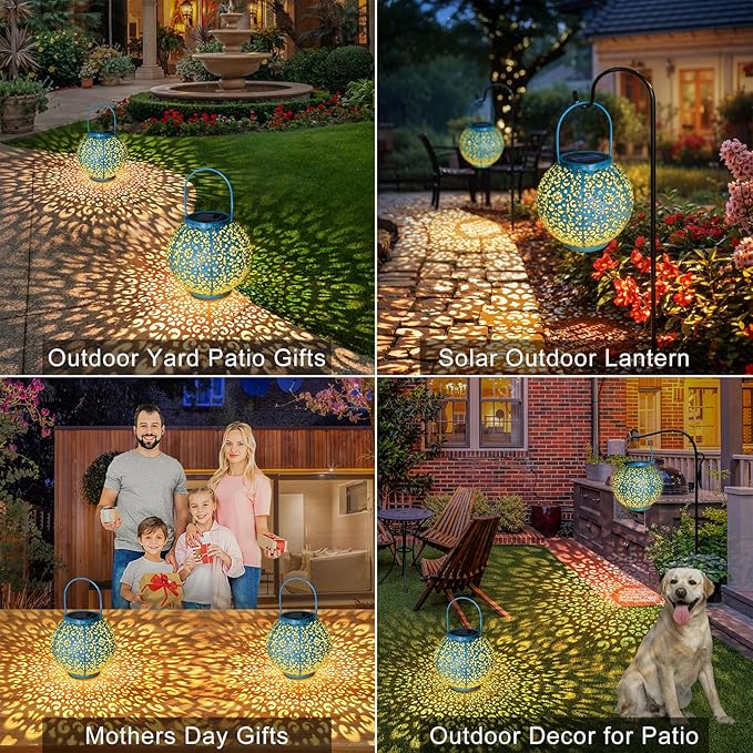 Go2garden Big Solar Outdoor Lanterns Waterproof, Gifts for Dad Mom Garden Yard Decor Lights for Patio,Balcony Party Ornaments, Birthday Mothers Day Gifts for Wife Grandma (1 Pack, Teal Blue)