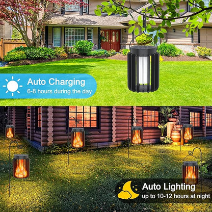 Solar Lanterns Outdoor Lights 2 Pack, Upgraded Flickering Flames Hanging Solar Lights for Outside, Solar Powered Lantern Waterproof, Lanterns Decorative for Yard Patio Garden Decor