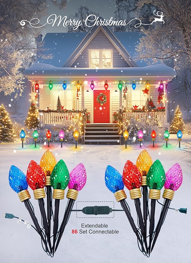 4-Pack 34ft C9 Christmas Walkway Lights, LED