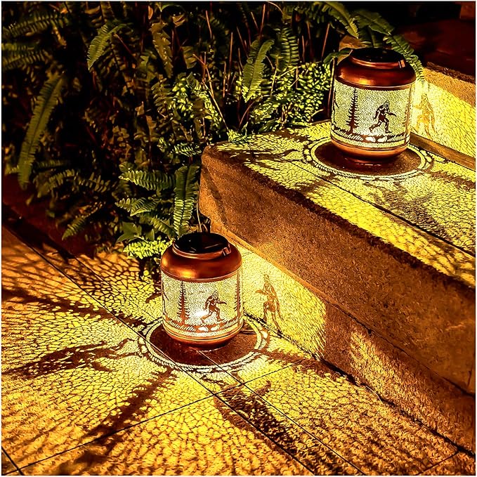 Bigfoot Solar Lanterns Outdoor Waterproof Hanging Solar Lights Big Foot Sasquatch Gifts for Men Women/Bigfoot Lovers Gifts Metal Decorative LED Lanterns for Garden Decor,Patio,Lawn,Pathway,Yard
