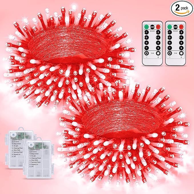 Christmas Fairy Lights 2-Pack, 33ft 100 LED Battery Twinkle Lights