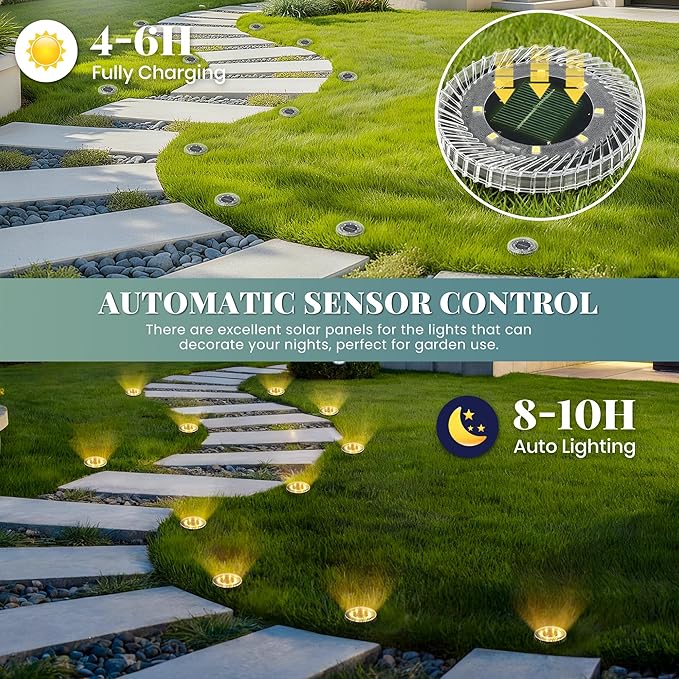 10 Pack Small Solar Ground Lights, Pathway Lights Waterproof, Outdoor Solar Light for Garden, Driveway, Walkway, Backyard (Warm White)