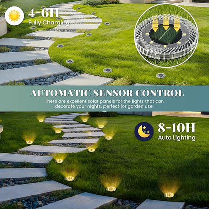 10 Pack Small Solar Ground Lights, Pathway Lights Waterproof, Outdoor Solar Light for Garden, Driveway, Walkway, Backyard (Warm White)