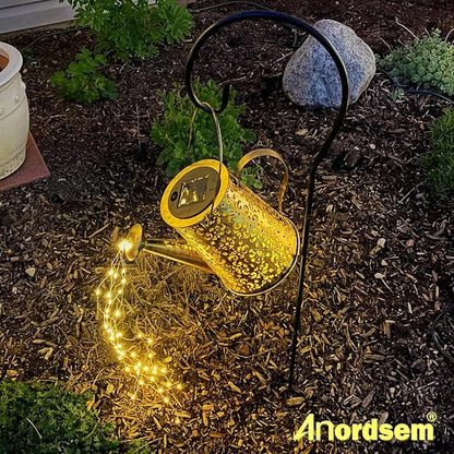 Anordsem Solar Garden Lights Decorative - Metal Watering Can with Cascading and Hook - Waterproof Hanging Lantern Outdoor Yard Lawn Decor - Birthday Gardening Gifts for Mom Grandma