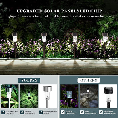 SOLPEX 16 Pack Solar Outdoor Lights Pathway, Stainless Steel Solar Lights Outdoor Waterproof,LED Landscape Lighting Solar Walkway Lights for Landscape/Patio/Lawn/Yard/Driveway-Warm White