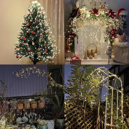 2 Pack Fairy Lights, 250 LEDs Waterfall String Lights, Battery Operated Twinkle Light with Remote, Branch Watering Can Firefly Lights for Garden Outdoor Christmas Tree Decor