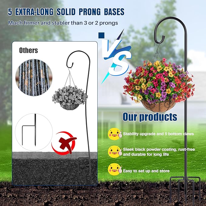 Ottsuls Shepherd-Hooks Adjustable for Bird-Feeder Lantern Plant-Hook Garden-Stake - Plant Stand Hanger for Outdoor Flower Basket, Bird Feeder Hanger Weddings Décor