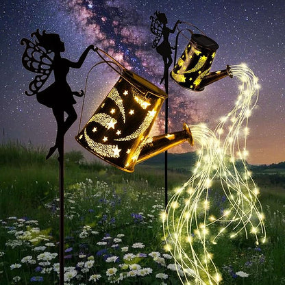 Solar Lights Outdoor,2 Pcs Solar Watering Can Light,Waterproof Metal Hanging Lantern,Fairy Gardening Gifts,Fairy Garden Decor for Outside,Perfect for Garden,Patio,Yard,Pathway