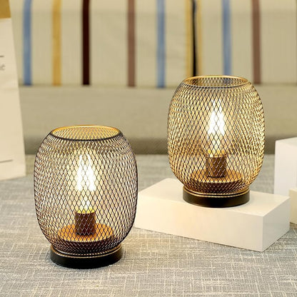 JHY DESIGN Set of 2 Metal Cage LED Lantern Battery Powered,Cordless Accent Light with LED.Great for Weddings,Parties,Patio,Events for Indoors Outdoors（Round Shape