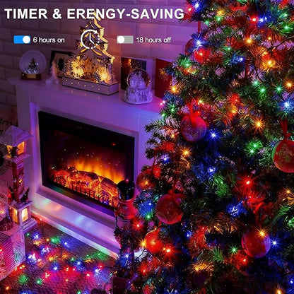 4 Pack Christmas String Lights Battery Operated, Each 50 LED16.5Ft Dark Green String Lights Auto Timer 8 Modes Indoor Outdoor Xmas Wreath Tree Decor (Multicolor)