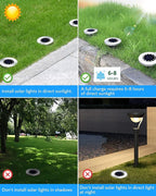 12-Pack Solar Ground Disk Lights, White Waterproof LED