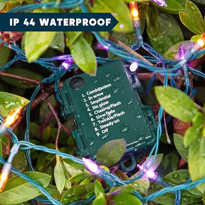 Joiedomi 16.3FT Orange&Purple Halloween Lights,50 Count Battery Operated Christmas String Tree Fairy LED Lights with 8 Modes,Multifunction Green Wire with Timer for Xmas Decor Party Holiday House