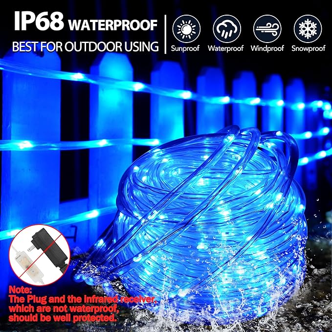 66ft 200LED Rope Light Outdoor String Lights, 24 Colors+Warm White Outdoor LED Lights Plug in, RGB Color Changing Fairy Light with Remote Rope Lighting for Camping Garden Patio Décor