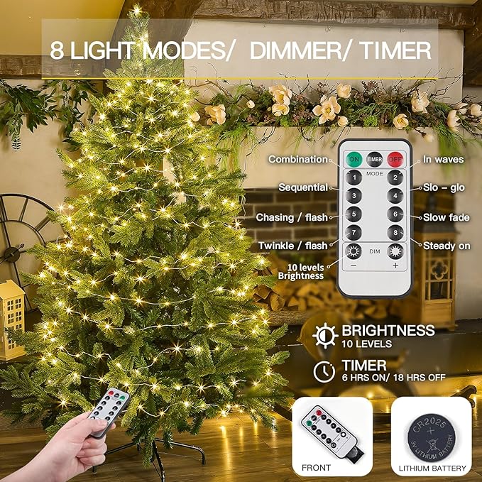 Christmas String Lights, 33ft 100 LED Waterproof Twinkle Lights