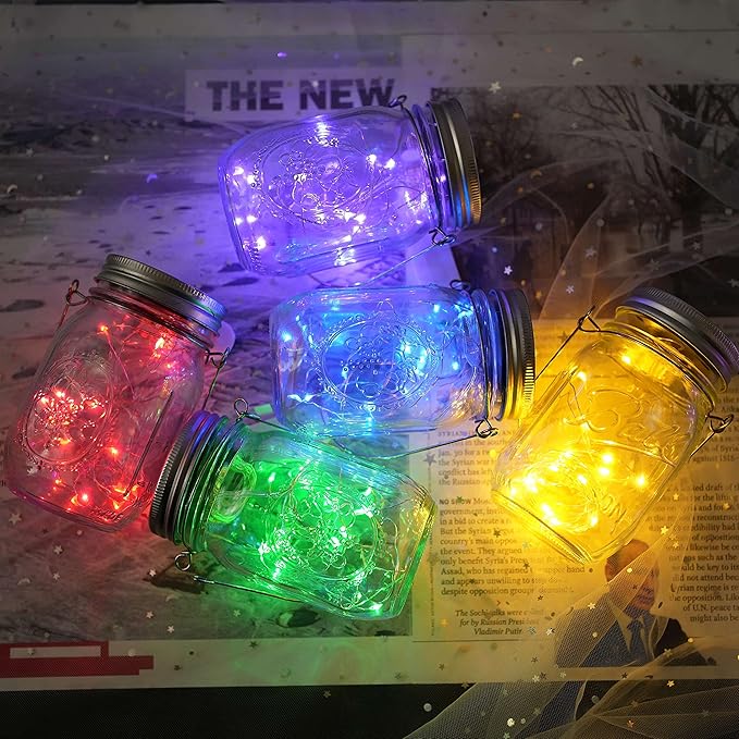 10-Pack Solar Mason Jar Lid Lights, 30 LED Garden Fairy