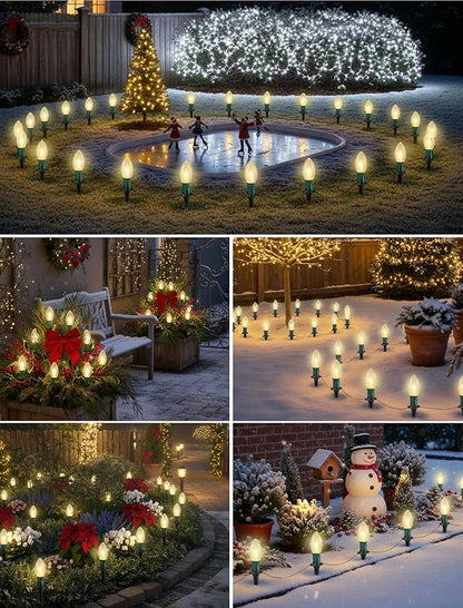 Christmas Pathway Lights Outdoor,38FT 25 Pcs Warm White Extendable Waterproof Walkway Lights with C9 Clear Bulbs and Stakes for Outdoor Yard Porch Driveway Backyard Christmas Decorations