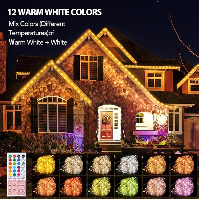 33FT Rope Lights Outdoor Color Changing, Warm White Rope Lighting 100 LED String Lights Plug in with Remote, 30 Colors Rope Light for Indoor Garden Patio Camping Room Landscape Tree Christmas Décor