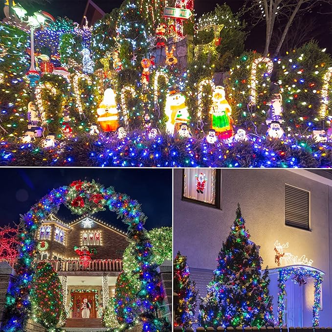 WATERGLIDE 2 Pack 50 LED Outdoor Christmas Lights, 16FT Battery Operated Mini String Lights with 8 Modes & Timer, Xmas Tree Lights Waterproof for Patio Garden Party Wedding Holiday Decor, Multicolor